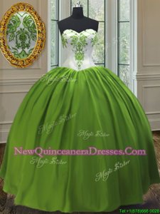 High End Olive Green Sweetheart Lace Up Embroidery 15 Quinceanera Dress Sleeveless