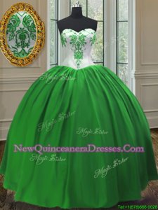 Exceptional Green Ball Gowns Embroidery Quinceanera Gown Lace Up Taffeta Sleeveless Floor Length