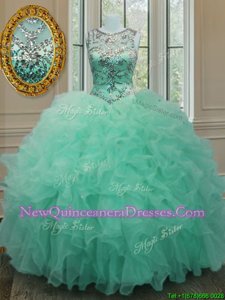 Admirable Ball Gowns 15 Quinceanera Dress Apple Green Scoop Organza Sleeveless Floor Length Lace Up