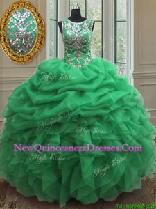 Suitable Scoop Sleeveless Lace Up Floor Length Beading and Ruffles and Pick Ups Quinceanera Gowns