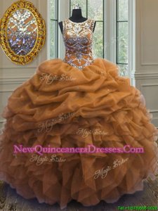 Dynamic Pick Ups Ball Gowns Quince Ball Gowns Gold Scoop Organza Sleeveless Floor Length Lace Up