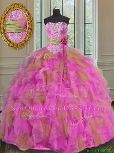 Wonderful Multi-color Sweetheart Lace Up Beading and Ruffles and Sashes|ribbons Sweet 16 Dresses Sleeveless