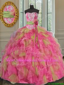 Modern Multi-color Ball Gowns Beading and Ruffles and Sequins Sweet 16 Dress Lace Up Organza Sleeveless Floor Length