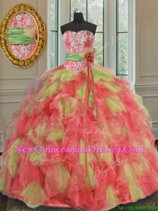 Custom Designed Sleeveless Lace Up Floor Length Beading and Ruffles and Sashes|ribbons Quinceanera Dresses