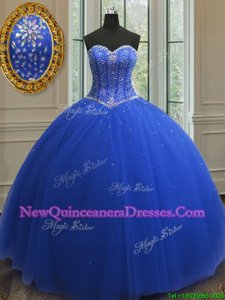 Simple Royal Blue Sweetheart Lace Up Beading and Sequins 15 Quinceanera Dress Sleeveless