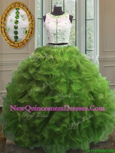 Eye-catching Scoop Sleeveless Organza Ball Gown Prom Dress Appliques and Ruffles Clasp Handle