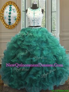 Latest Ball Gowns Sweet 16 Dress Turquoise Scoop Organza Sleeveless Floor Length Clasp Handle