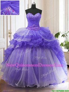 Lovely Purple Sweetheart Neckline Beading and Ruffled Layers Quinceanera Dress Sleeveless Lace Up