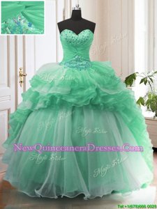 Super Apple Green Sweetheart Lace Up Beading Sweet 16 Dresses Sweep Train Sleeveless