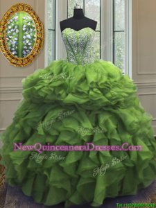 Ball Gowns Quinceanera Gowns Green Sweetheart Organza Sleeveless Floor Length Lace Up