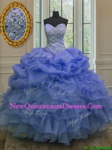 Custom Made Spring and Summer and Fall and Winter Organza Sleeveless Floor Length Quinceanera Dresses andBeading and Ruffles and Pick Ups