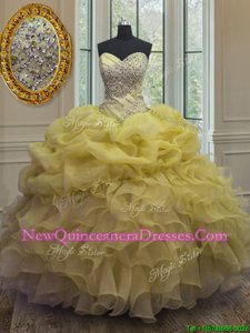 Yellow Sleeveless Beading and Ruffles and Pick Ups Floor Length 15th Birthday Dress