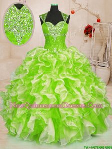 Artistic Yellow Green Lace Up Sweetheart Beading and Ruffles Quinceanera Dresses Organza Sleeveless