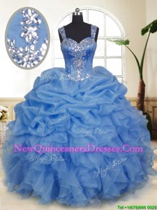 High Class Spring and Summer and Fall and Winter Organza Sleeveless Floor Length Quinceanera Gowns andBeading and Ruffles and Pick Ups