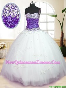 Cute White And Purple Sweetheart Lace Up Beading Sweet 16 Quinceanera Dress Sleeveless