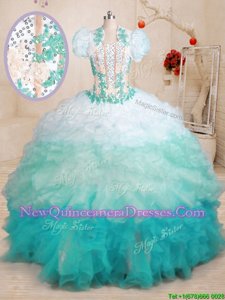 Elegant Multi-color Organza Lace Up Sweetheart Sleeveless With Train Quinceanera Dress Brush Train Beading and Appliques and Ruffles