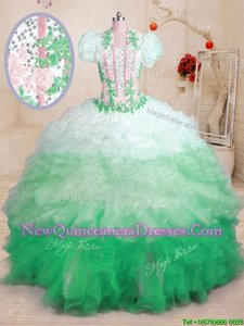 Charming Multi-color Sleeveless Organza Brush Train Lace Up Sweet 16 Quinceanera Dress for Military Ball and Sweet 16 and Quinceanera