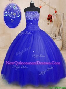 Trendy Spring and Summer and Fall and Winter Tulle Sleeveless Floor Length Sweet 16 Dress andBeading