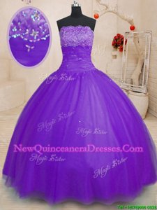 On Sale Sleeveless Floor Length Beading Lace Up Ball Gown Prom Dress with Purple