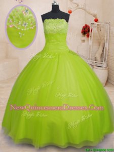 Excellent Yellow Green Strapless Lace Up Beading Quinceanera Gown Sleeveless