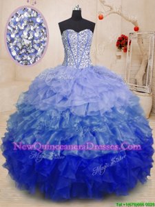 Delicate Beading and Ruffles Ball Gown Prom Dress Multi-color Lace Up Sleeveless Floor Length