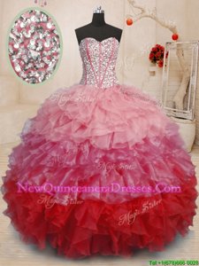 Captivating Multi-color Vestidos de Quinceanera Military Ball and Quinceanera and For withBeading and Ruffles Sweetheart Sleeveless Lace Up