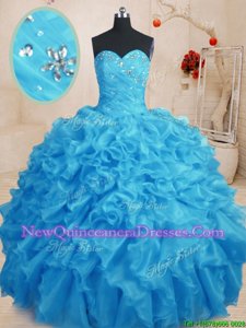 Popular Baby Blue Sleeveless Organza Lace Up Vestidos de Quinceanera for Military Ball and Sweet 16 and Quinceanera