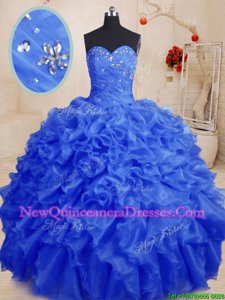 Vintage Royal Blue Sweetheart Lace Up Beading and Ruffles Quinceanera Dresses Sleeveless