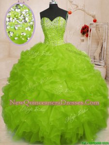 Spectacular Spring and Summer and Fall and Winter Organza Sleeveless Floor Length Quinceanera Dress andBeading and Ruffles