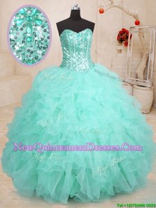 Perfect Sweetheart Sleeveless Organza Quinceanera Dresses Beading and Ruffles Lace Up