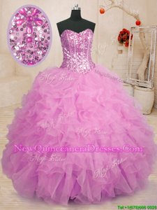 Pretty Lilac Sleeveless Organza Lace Up 15 Quinceanera Dress for Military Ball and Sweet 16 and Quinceanera