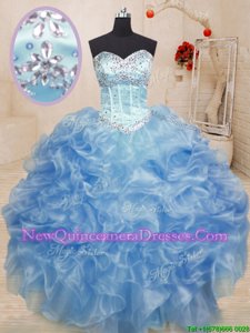 Customized Spring and Summer and Fall and Winter Organza Sleeveless Floor Length Quinceanera Dresses andBeading and Ruffles