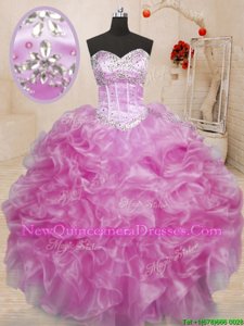 Elegant Sweetheart Sleeveless Organza Quinceanera Dresses Beading and Ruffles Lace Up