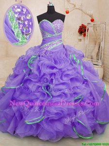 Smart Sleeveless Brush Train Beading and Ruffles Lace Up Sweet 16 Dress