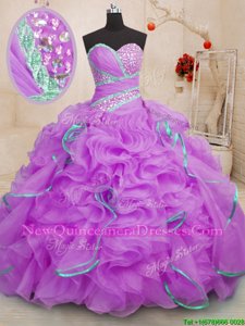 With Train Lace Up Vestidos de Quinceanera Lilac and In for Military Ball and Sweet 16 and Quinceanera withBeading and Ruffles Brush Train