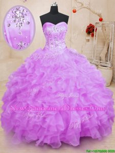 Fantastic Floor Length Lilac Sweet 16 Dresses Sweetheart Sleeveless Lace Up