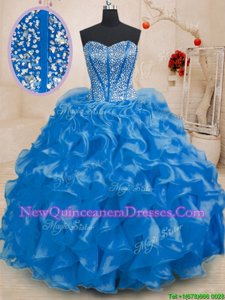 Sweetheart Sleeveless Organza Quinceanera Dresses Beading and Ruffles Lace Up