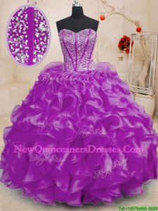 Customized Purple Quinceanera Gowns Military Ball and Sweet 16 and Quinceanera and For withBeading and Ruffles Sweetheart Sleeveless Lace Up