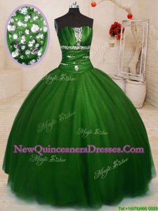 Latest Floor Length Lace Up Quinceanera Gown Green and In for Military Ball and Sweet 16 and Quinceanera withBeading