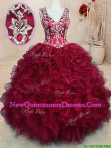 Stylish Sleeveless Zipper Floor Length Beading and Embroidery and Ruffles 15th Birthday Dress