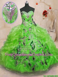 Super Floor Length Yellow Green Quinceanera Gown Sweetheart Sleeveless Lace Up