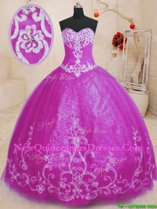 Glorious Spring and Summer and Fall and Winter Tulle Sleeveless Floor Length Sweet 16 Dresses andBeading and Embroidery