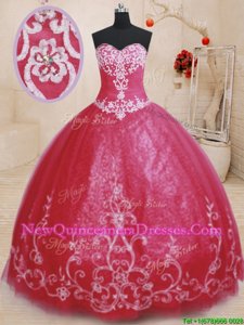 Most Popular Red Lace Up Sweet 16 Dress Beading and Embroidery Sleeveless Floor Length