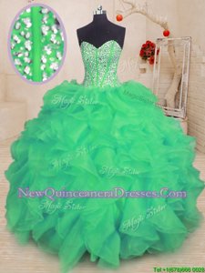 Perfect Sleeveless Lace Up Floor Length Beading and Ruffles Quinceanera Dresses