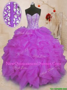 Beautiful Purple Quince Ball Gowns Military Ball and Sweet 16 and Quinceanera and For withBeading and Ruffles Sweetheart Sleeveless Lace Up