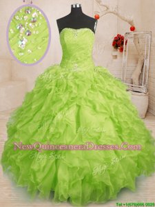 Amazing Spring and Summer and Fall and Winter Organza Sleeveless Floor Length Sweet 16 Dress andBeading and Ruffles and Ruching