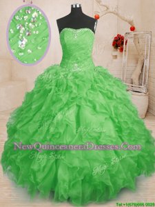 Fitting Floor Length Spring Green Vestidos de Quinceanera Strapless Sleeveless Lace Up