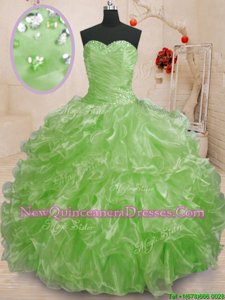 Gorgeous Spring Green Lace Up Sweetheart Beading and Ruffles Vestidos de Quinceanera Organza Sleeveless