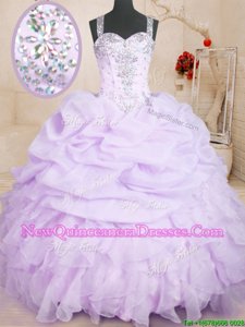 Fabulous Pick Ups Floor Length Lavender Sweet 16 Quinceanera Dress Straps Sleeveless Lace Up