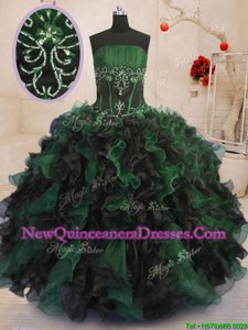 Traditional Floor Length Multi-color Quinceanera Dress Organza Sleeveless Spring and Summer and Fall and Winter Beading and Ruffles